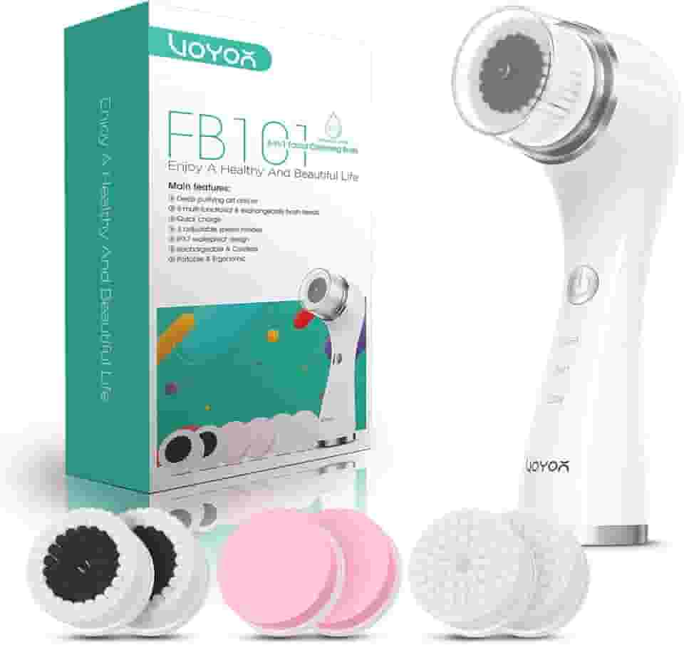 VOYOR Escova de limpeza facial elétrica para limpeza profunda da pele esfoliante facial recarregável para esfoliação e remoção de cravos, escova facial giratória para massagem, escova facial de