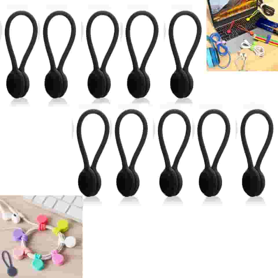 Kit com 10 Peças, Organizador Magnético para Cabos, abraçadeira para Mesa e Prendedor de Cortina, fita Hellermann