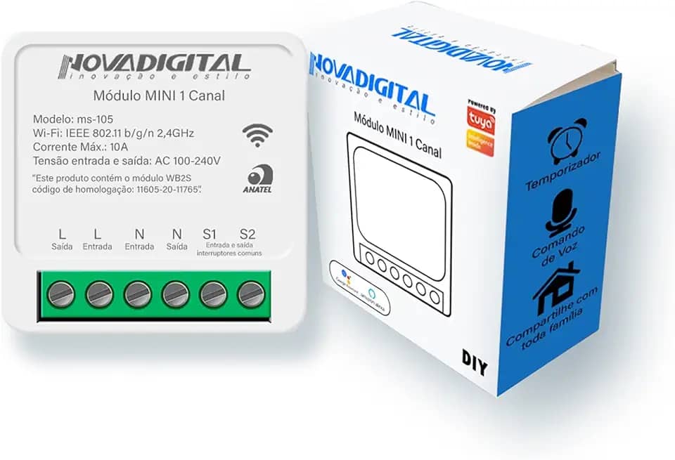 Interruptor Relé Módulo Automação Wi-Fi DIY 1 Canal 16A Inteligente NovaDigital Mini MS-105