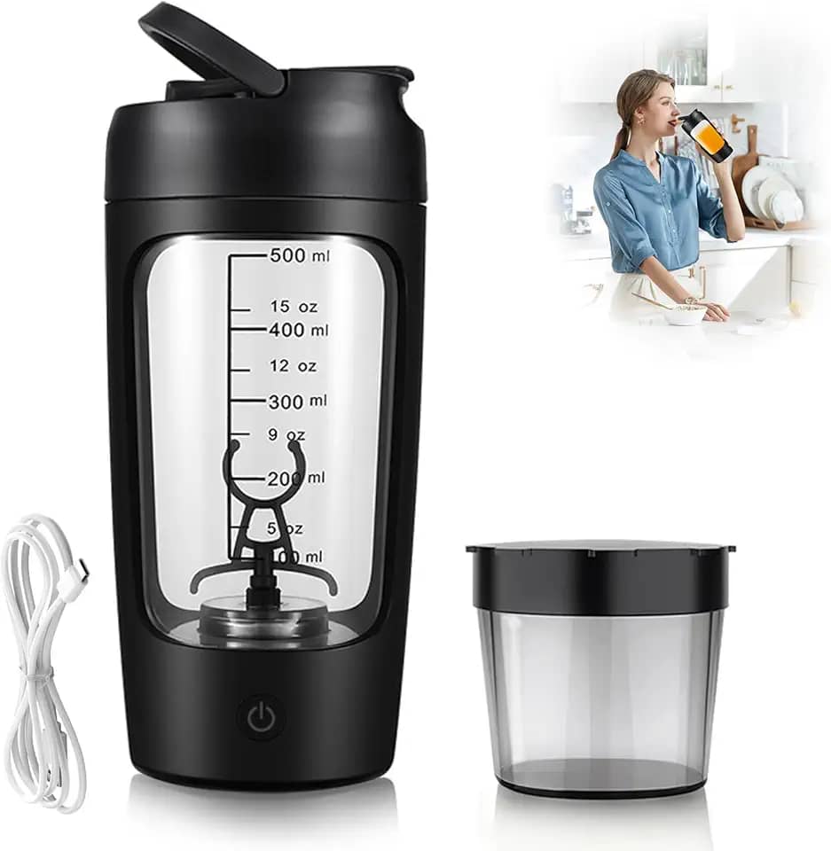 Garrafa elétrica de shaker de proteína, sem BPA, garrafas de liquidificador, misturador portátil de vórtice recarregável de 650 ml, copo de agitação automática, caneca de mistura para café (Preto)