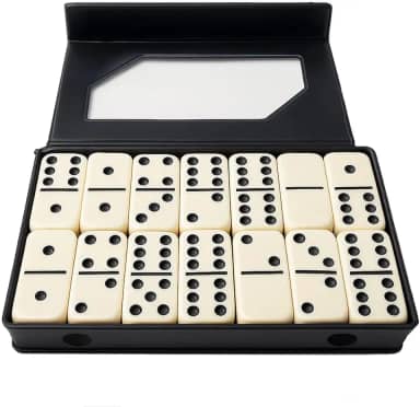 Dominó Jumbo Branco Profissional, 28 Peças, Maleta Preta, Tipo Osso Grosso, Resistente a Arranhões