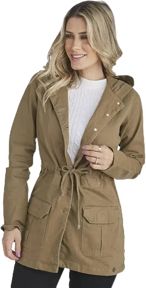 Jaqueta Jeans HNO Jeans Parka Premium Com Capuz Caqui