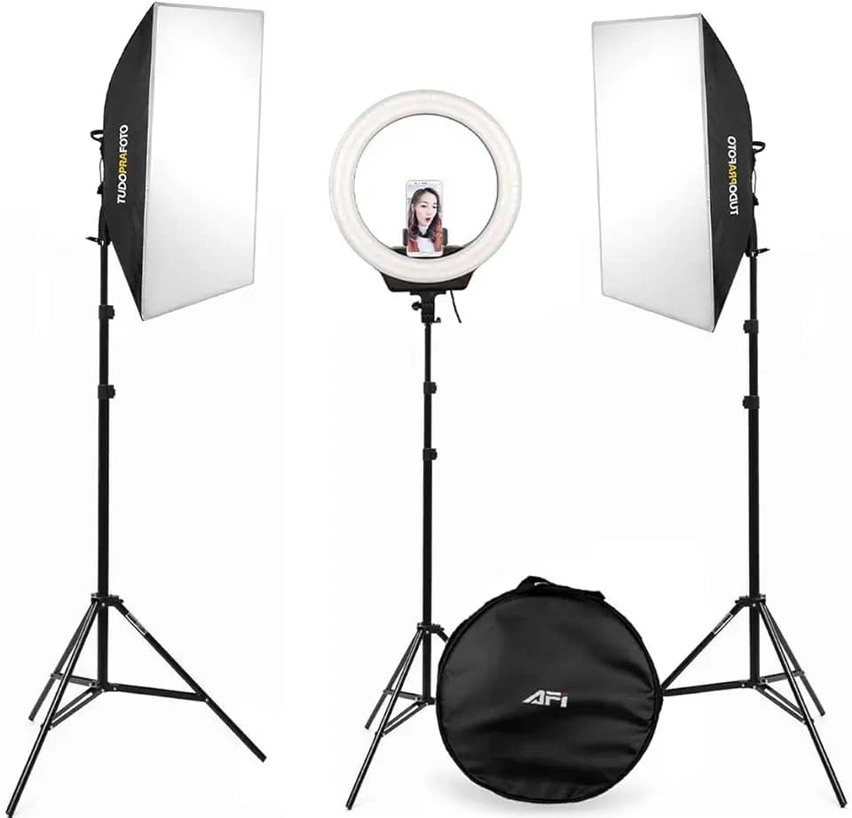 Luz de estúdio LED Softbox com Iluminador e Ring Light