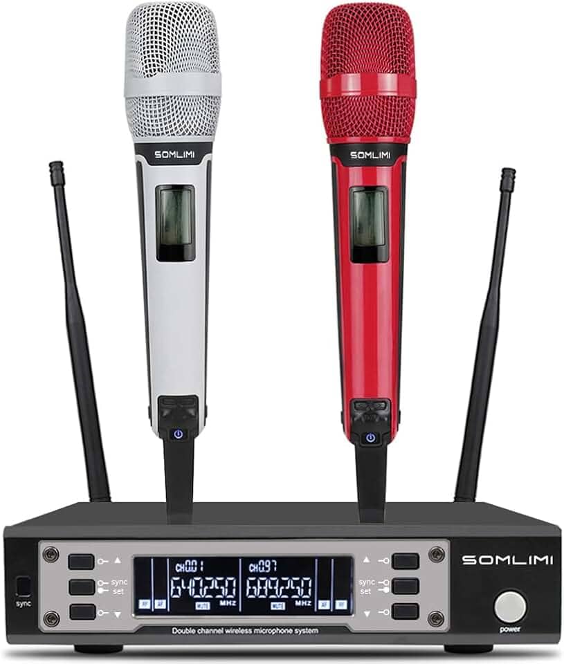 SOMLIMI original EW135G4 Sem Fio Microfone Profissional para Cantares Performances dePalco Karaoke Conferenciada lgreja Palestr (135-White and Red)