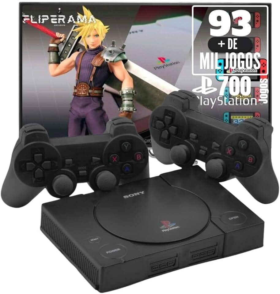 Console Retrô PSX com 93 mil jogos + 2 Controles diversos Games e Jogos + 700 Jogos PS1 (Black, Controles com fio)