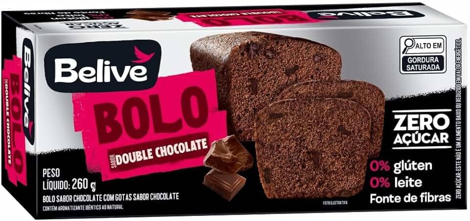Bolo de Chocolate com Gotas Sem Glúten Sem Açúcar Sem Leite Belive 260g