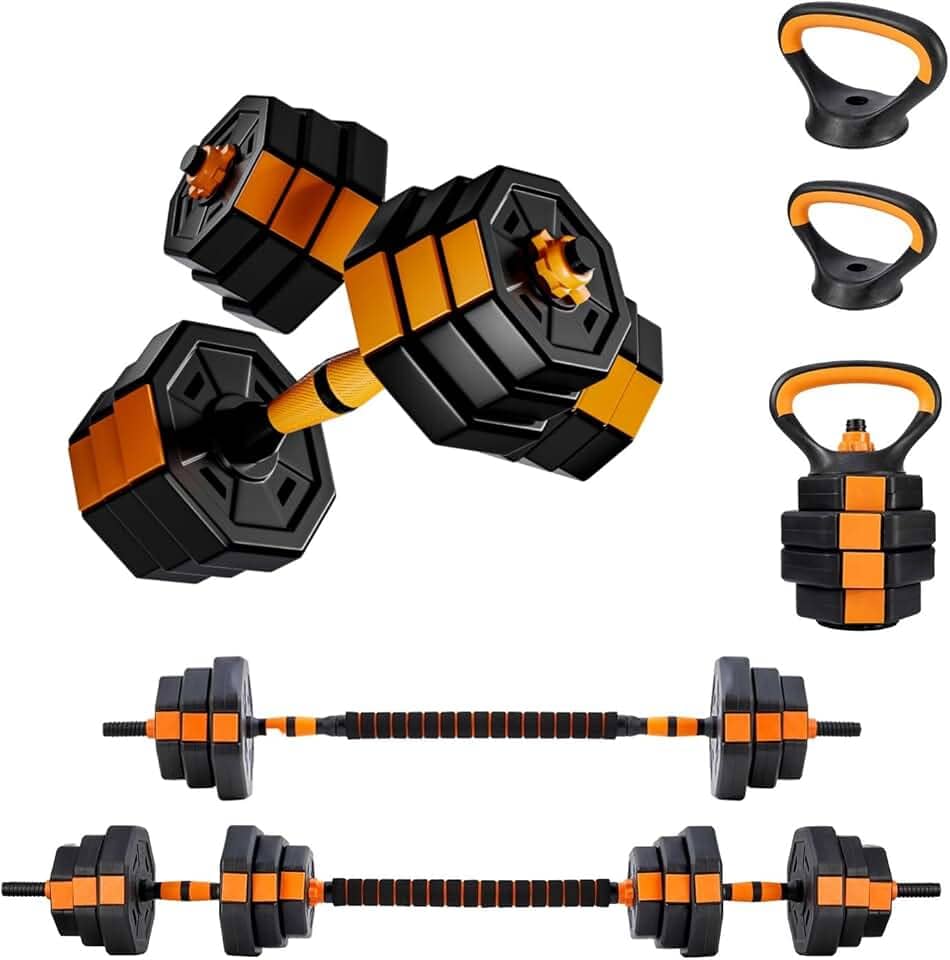 Joyfox Kit Halteres Ajustáveis 5 em 1 Octogonal com Anilhas e Kettlebell – Multifuncional para Musculação, Crossfit e Academia em Casa