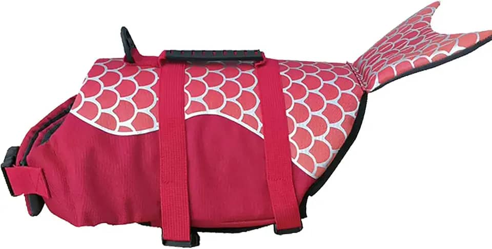 Izefia Colete salva-vidas para cães, colete salva-vidas com alça, colete salva-vidas para cães pequenos, cachorros grandes, vermelho, sereia, PP