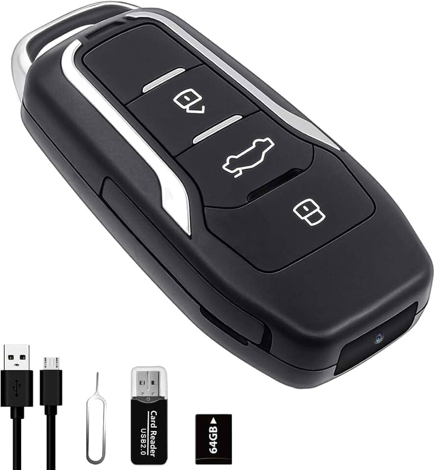 Chave de carro de câmera espiã de 64 GB, 360 minutos de vida útil da bateria, mini câmera oculta com câmera oculta pequena com HD 1080P, câmeras ocultas de vigilância e segurança