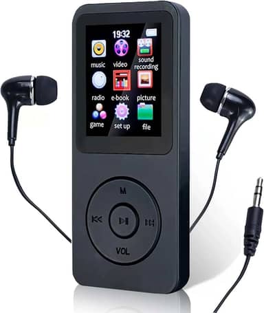 MP3 MP4 Player Portátil Reprodutor de Música Ultrafino MP3 Player Bluetooth Gravador de voz Reprodução de Vídeo Suporte Cartao de Memoria de Até 128 GB(Preto)-FBA
