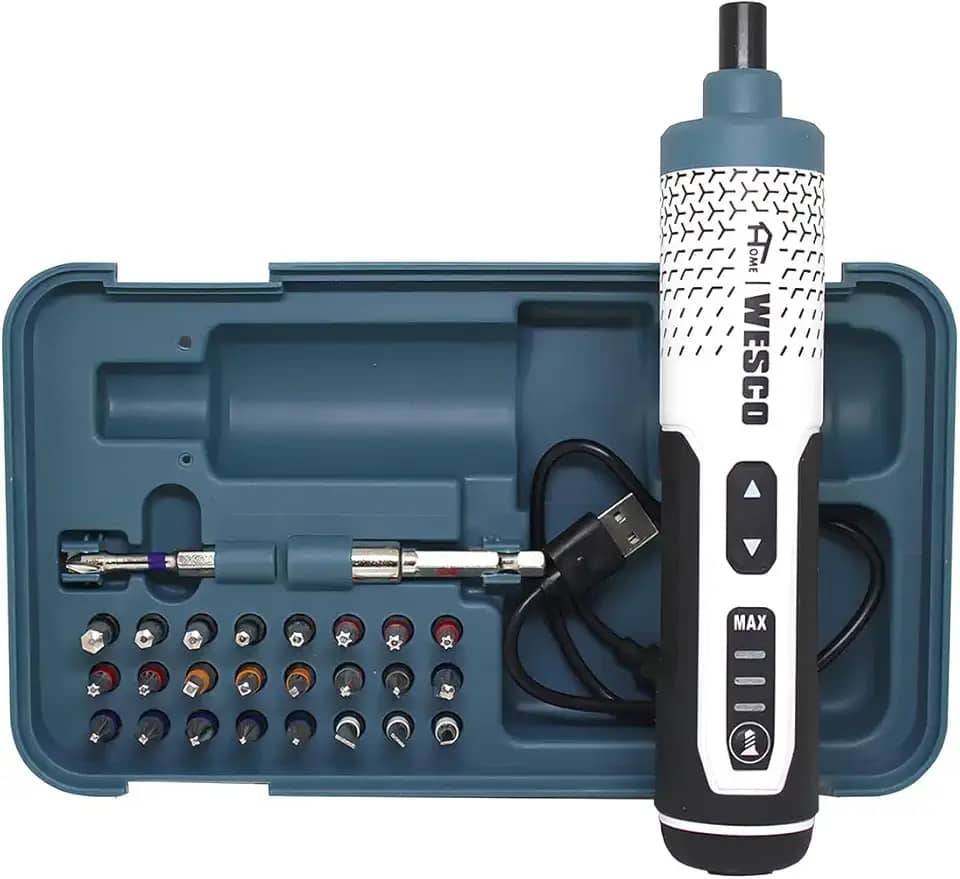 Parafusadeira Elétrica Wesco Home 3.6V WS2001 – Compacta, Recarregável via USB-C, com 27 Acessórios e LED Integrado