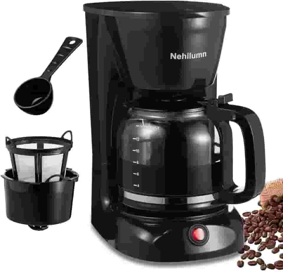 Cafeteira de gotejamento de 12 xícaras, filtro de café permanente para máquina de café, cafeteira elétrica de vidro de 1,8 L, preto 950W