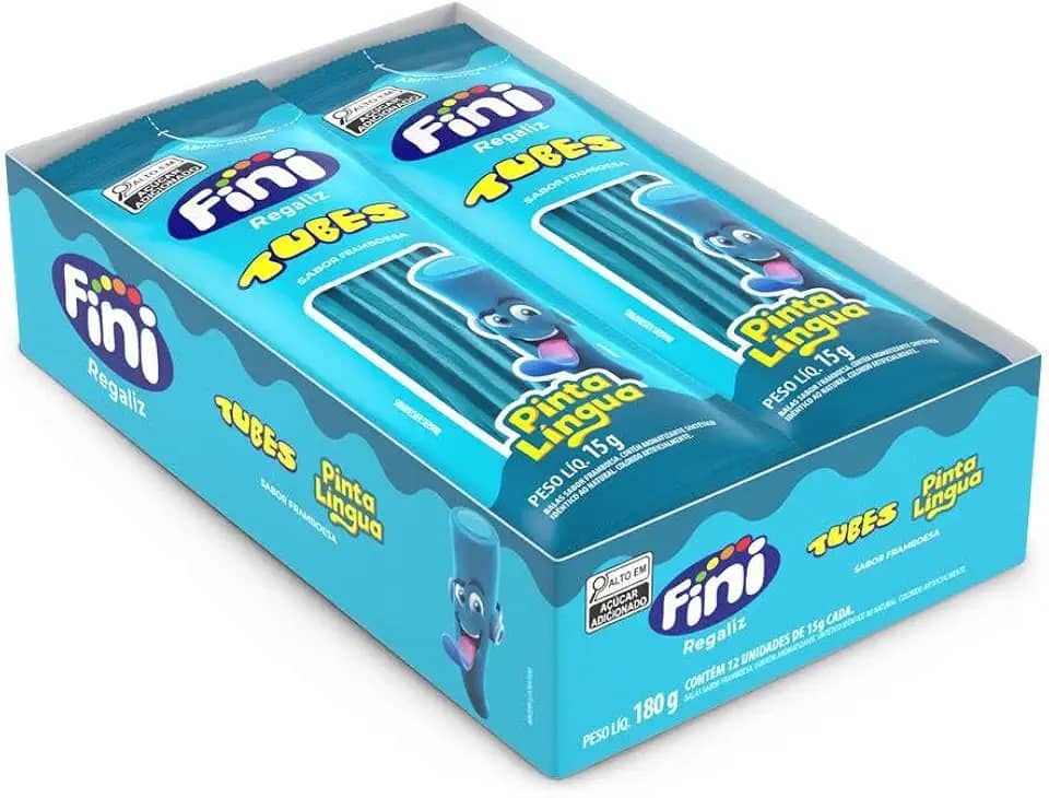 Mini Balas de Gelatina Tubes Framboesa Pinta Língua Fini com 12 Unidades