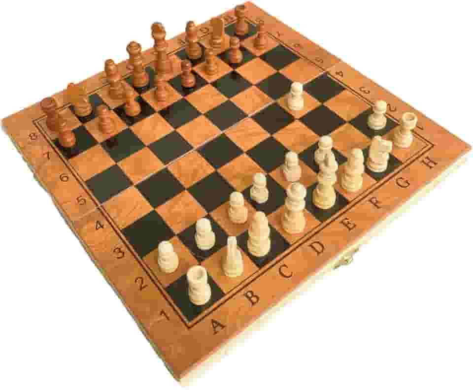 Jogo de Xadrez Tabuleiro Madeira Maleta Dobrável Portátil Brinquedo Educativo Infantil Peças (29 x 29 CM)