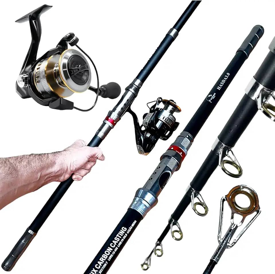 KIT DE PESCA PRAIA ALTO MAR MOLINETE 7000 14 ROLAMENTOS VARA 3.0M - 10-35LB - EM CARBONO, MAR, COSTEIRA, COSTAO LITORAL, PESQUEIRO