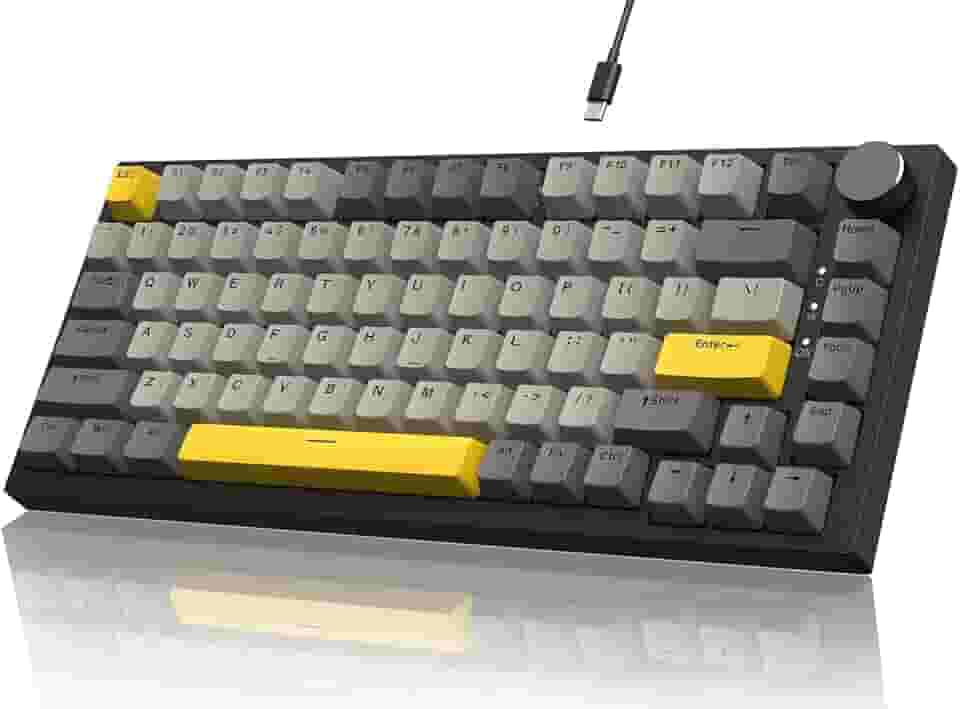 ATTACK SHARK x AJAZZ AK820 Teclado mecânico para jogos RGB com fio e botão CNC,layout 75% ANSI,junta de 82 teclas,5 espumas de absorção de som,interruptor linear hot-swap,para PC MAC (Cinza Amarelo)