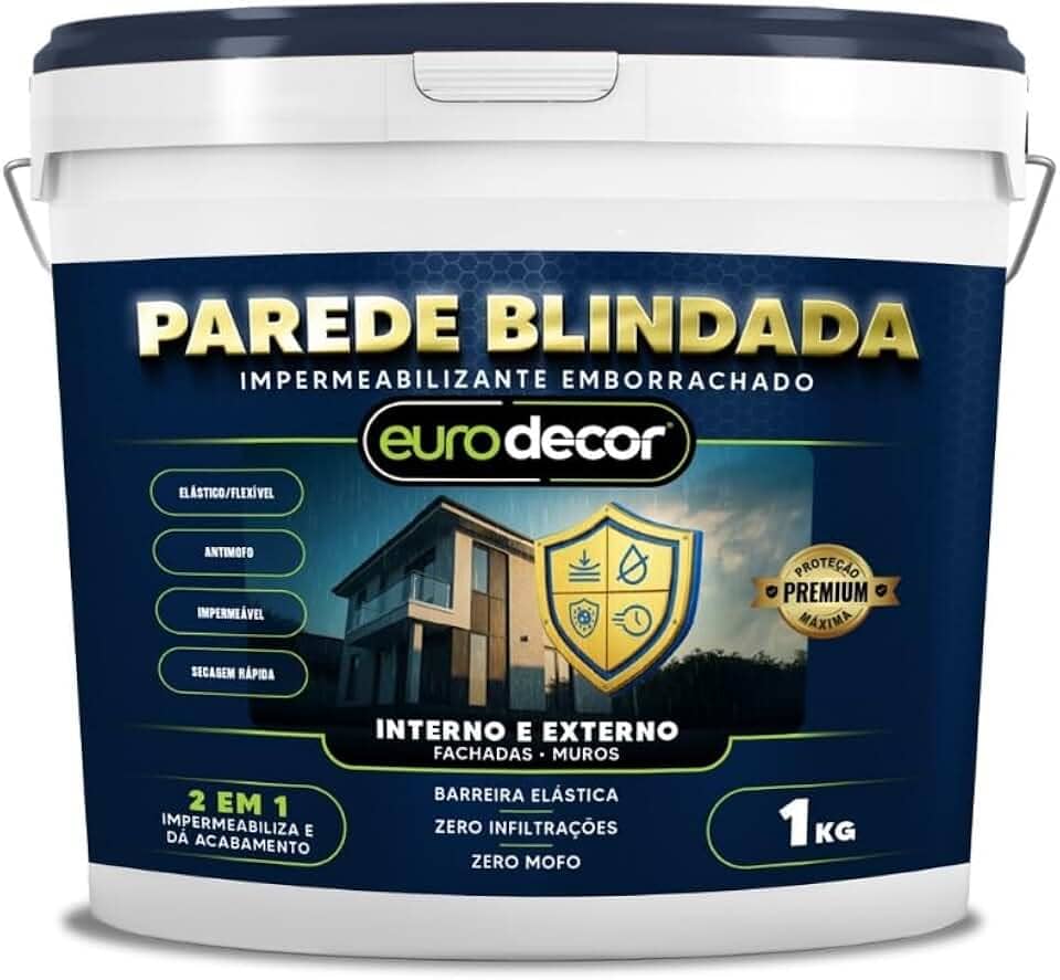 Parede Blindada Euro Decor Tinta Emborrachada 1KG Fácil Aplicação Proteção Contra Infiltrações (Branco)