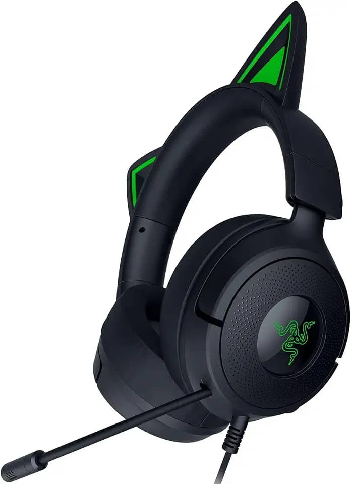 Razer Fone de ouvido para jogos Kraken Kitty V3 X com fio: Kitty Ears - Microfone cardioide hiperclaro - Drivers de 40 mm - Som surround 7.1 - Almofadas de ouvido confortáveis - Plataforma cruzada via