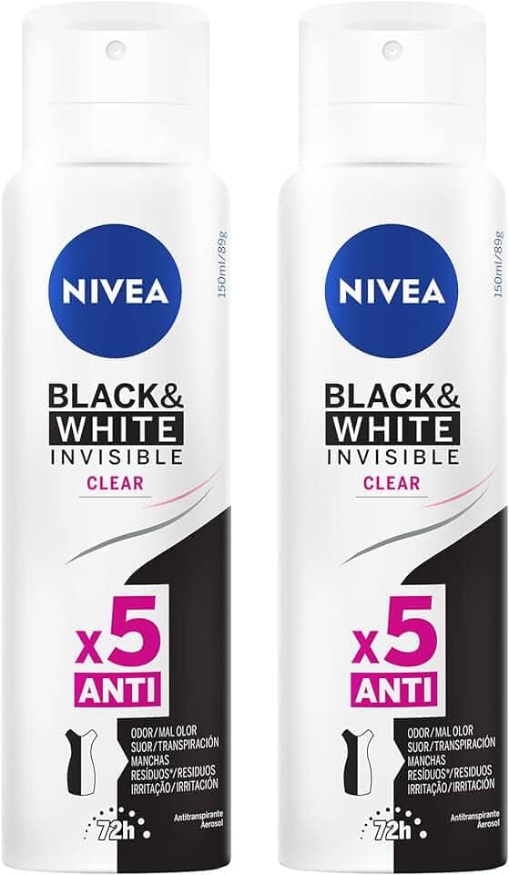 NIVEA Kit Desodorante Aerossol Black & White Clear 150ml - 2 Unidades, Nivea, pacote de 2