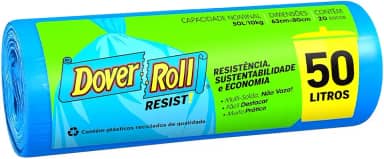 Dover-Roll Saco Para Lixo Resist 50 Litros Azul Rolo Com 20 Sacos