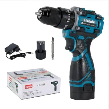 Hanabi Furadeira Parafusadeira 16.8V 2AH com Bateria de Íon de Lítio Motor Brushless 1450 rpm, Mandril 10mm Sem Chave, Inclui 1 Bateria, Carregador e 1 Bits e maleta