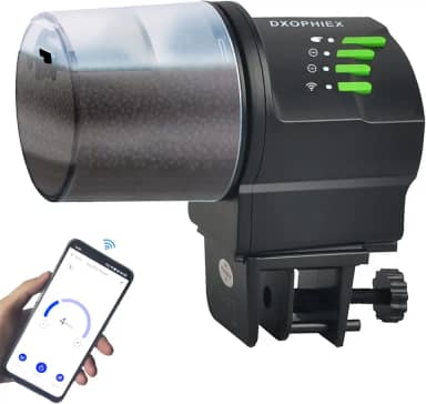 DXOPHIEX Alimentador automático de peixes WiFi, dispensador automático de férias para aquário e tanque de tartaruga com anel de alimentação