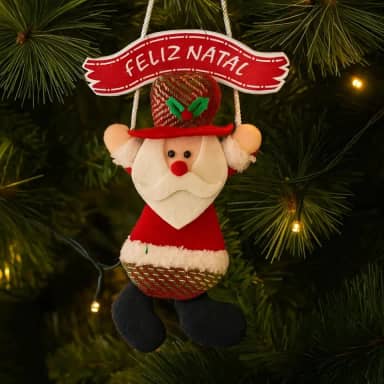 Enfeite de Natal de Pendurar com Placa Feliz Natal 32x19cm – Decoração Natalina para Porta, Parede ou Árvore de Natal - Shop100 (Papai Noel)