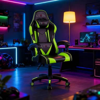 Cadeira Gamer Level LV-C01DN Reclinável Até 100kg, Ergonômica, Ajuste de Altura, Apoios Lombar e Cervical, Conforto para Longas Sessões (PRETO E VERDE)