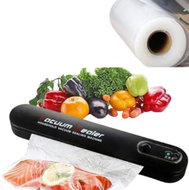 Seladora de Embalagem a Vácuo Doméstica Bivolt com Bobina de Saco Plástico 5m x 25cm – Máquina de Embalar e Conservar Carnes, Peixes, Frutas e Legumes Frescos por Mais Tempo - Ideal para Cozinha