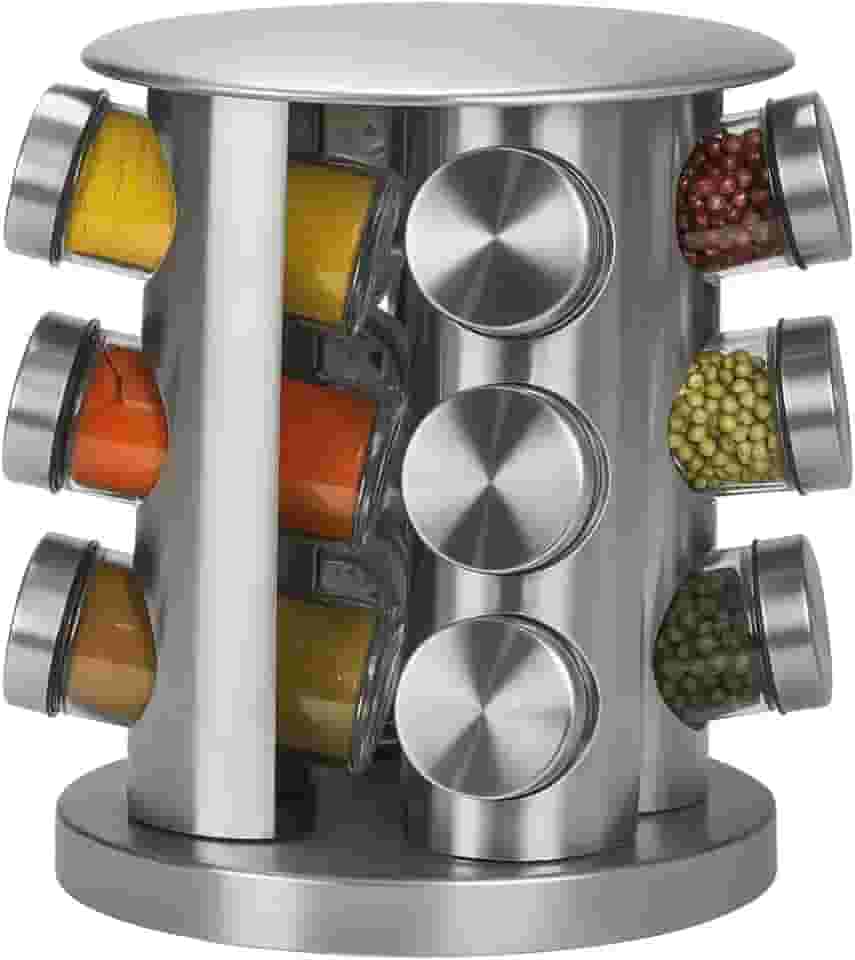 Porta Temperos Codimentos 12 Potes Giratório - Organizador de Condimentos para Cozinha, Inox (INOX) (Prata)