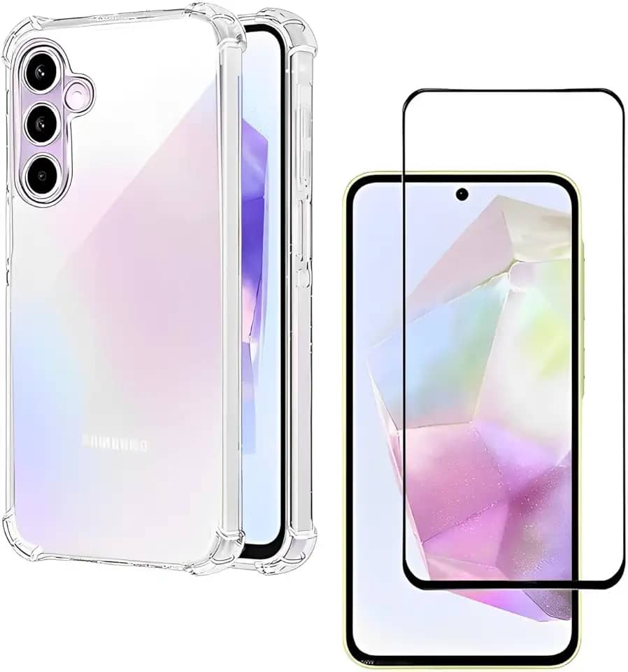 Kit Capa + Película de Vidro Temperado 3D para Samsung Galaxy A55 5G | Anti-Impacto | Transparente | Capinha Transparente + Película Protetora Para Samsung Galaxy A55 5G