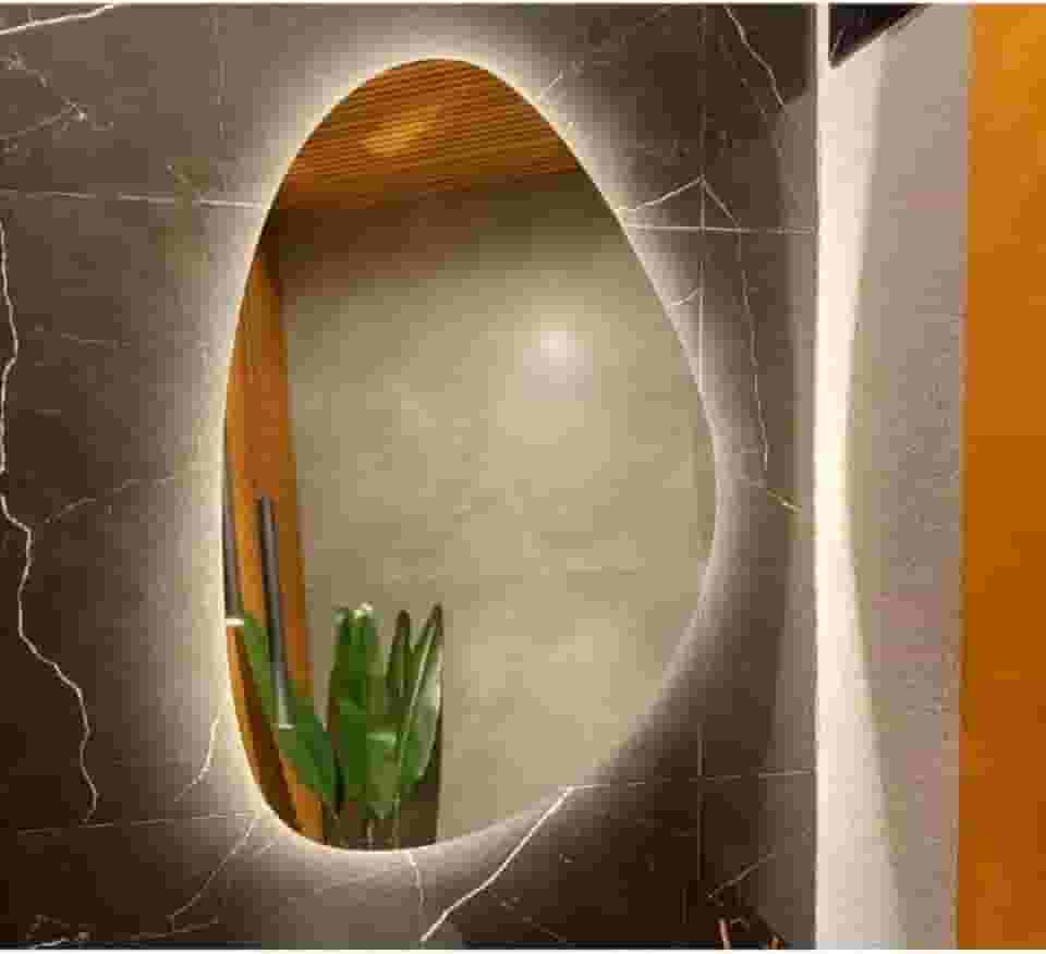 Espelho Orgânico Com LED À PILHA Ou FONTE Decorativo(Luz Fria (sem fio),40x50)