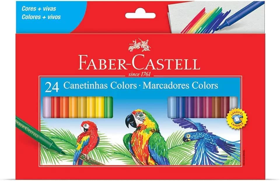 Hidrográfica com 24 Cores Estojo Cartão, Faber-Castell, 15.0124CZF, Multicor