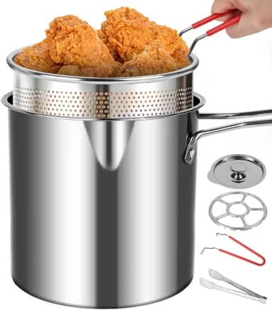 Fritadeira Com Cesto de Filtro, Conjunto de Fritadeira de Aço Inoxidável Com Alça E Tampa, Mini Fritadeira Portátil, Fritadeira Profunda