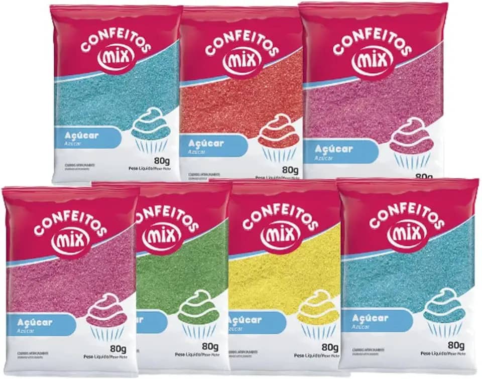 07 Açúcar Colorido Para Algodão Doce Bolo Cupcake Confeitaria Kit Pacotes