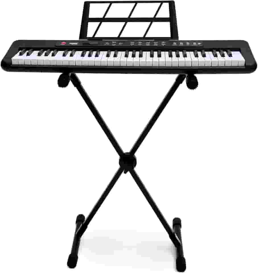 Kit Teclado Musical Kobe KB-150 BK Preto 5/8 61 Teclas Com Suporte em X e Fonte