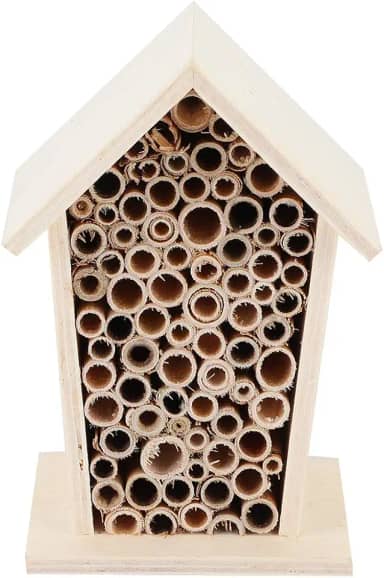 Inseto de madeira e casa de insetos casa de inseto de madeira natural jardim bug hotel caixa de nidificação de abelha com canais tubulares para decoração de varanda de pátio de jardim ao ar livre