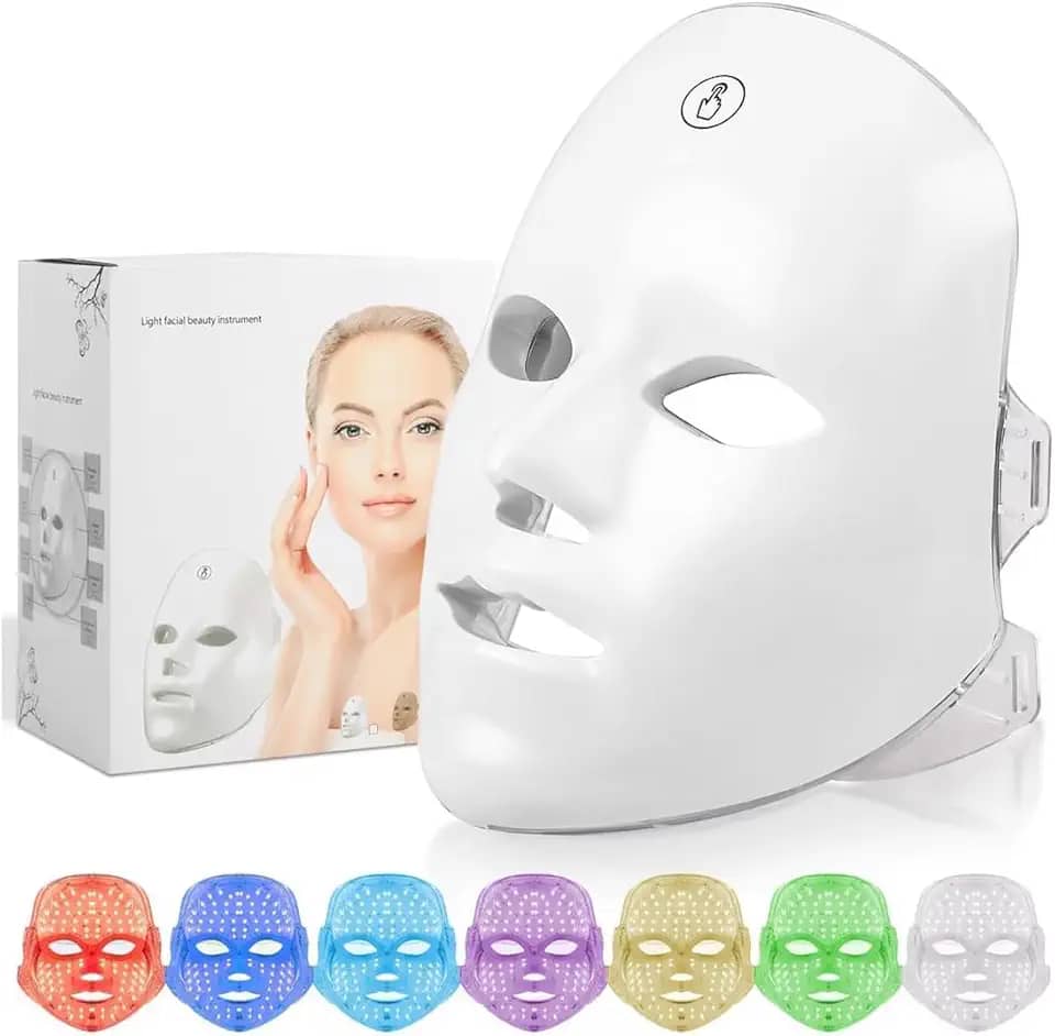 Máscara Facial LED 7 Cores Wireless Recarregável – Tratamento Estético para Acne, Rugas e Rejuvenescimento da Pele