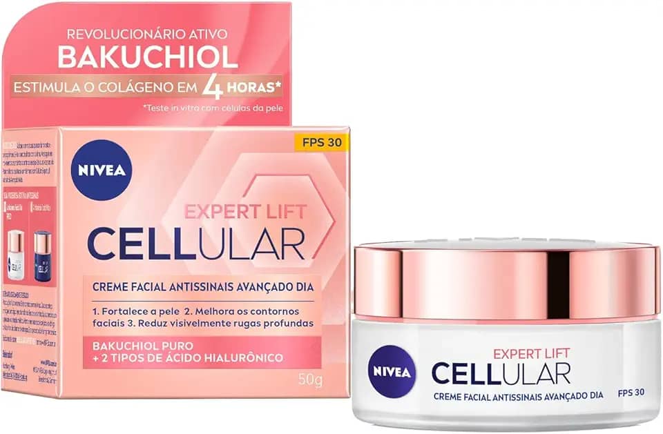 NIVEA Creme Facial Antissinais Cellular Lift Dia FPS 30 50ml - Creme facial antissinais com bakuchiol puro, ativo revolucionário estimula a produção de colágenO