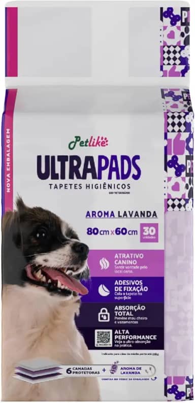 Tapete Higiênico Premium para cães Petlike Ultrapads Aroma Lavanda 80cmx60cm 30 unid.