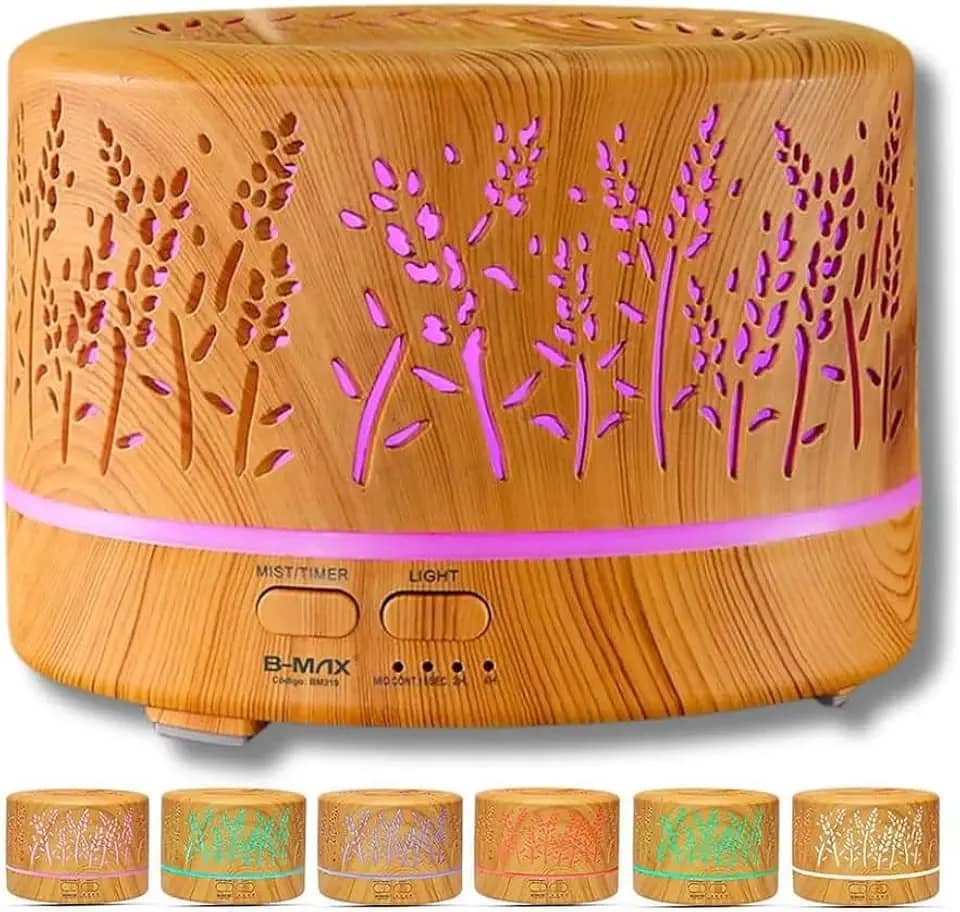 Difusor Ultrassônico Aromatizador Aromaterapia 700ml Estilo Madeira com Controle Remoto, Luz LED 7 Cores, Umidificador Silencioso Aromas Relaxantes por até 10h