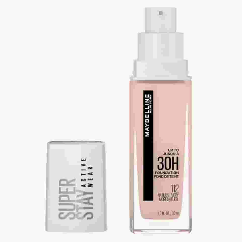Maybelline NY Base Alta Cobertura Super Stay Active Wear Resistente ao Suor Alta Duração até 30h na Pele, Cor 112 Natural Ivory, 30ml