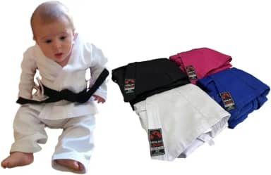Kimono Bebe Karate/Judo/Aikido/JiuJitsu/Hapkido/Ninjutsu em 5 cores e 4 tamanhos