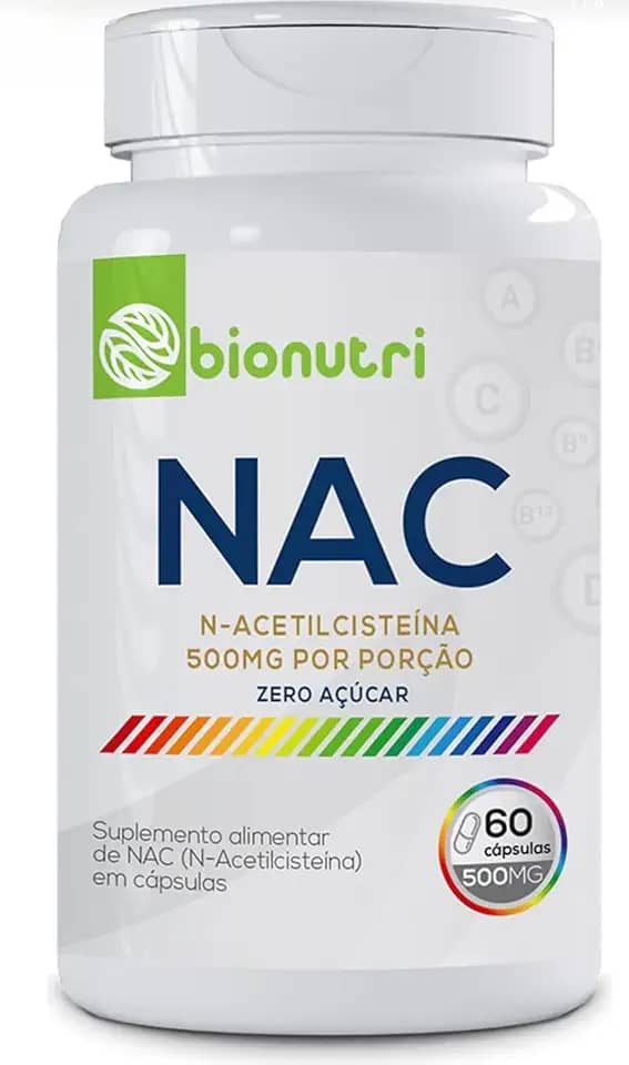 NAC N-Acetilcisteina Premium 500mg, 60 Cápsulas, Suplemento Alimentar Sem Açúcar