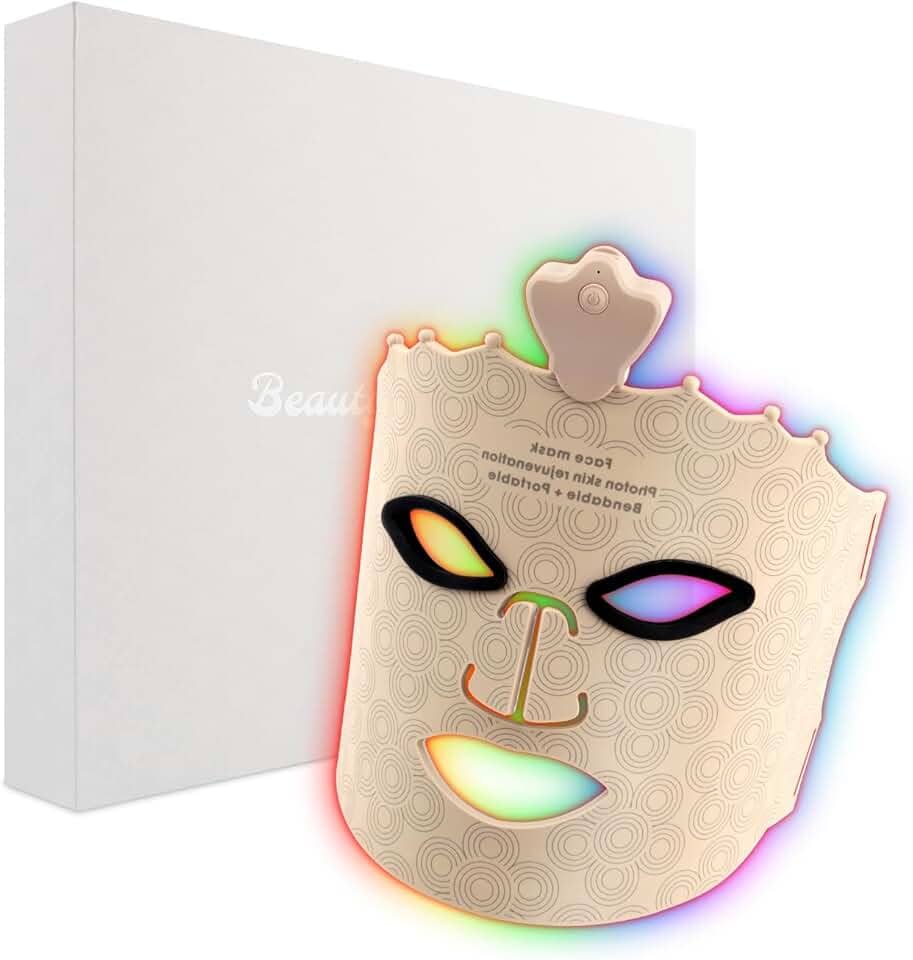 Máscara facial de LED de 7 cores, terapia de luz vermelha para o rosto para rugas antienvelhecimento, máscara de silicone com luz vermelha para cuidados com a pele em casa com almofada de proteção