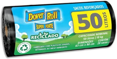 Dover-Roll Super Forte Reciclado 50L Preto, Rolo com 20 Sacos para Lixo