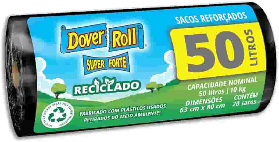 Dover-Roll Super Forte Reciclado 50L Preto, Rolo com 20 Sacos para Lixo