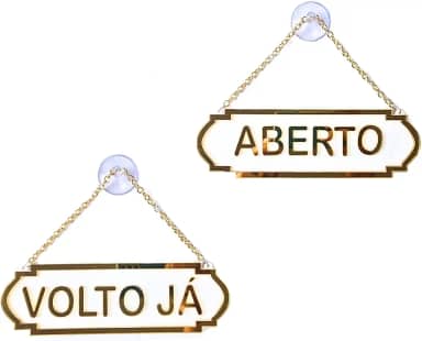 Placa Aberto Volto Já Decorativa Com Corrente E Ventosa Para Lojas