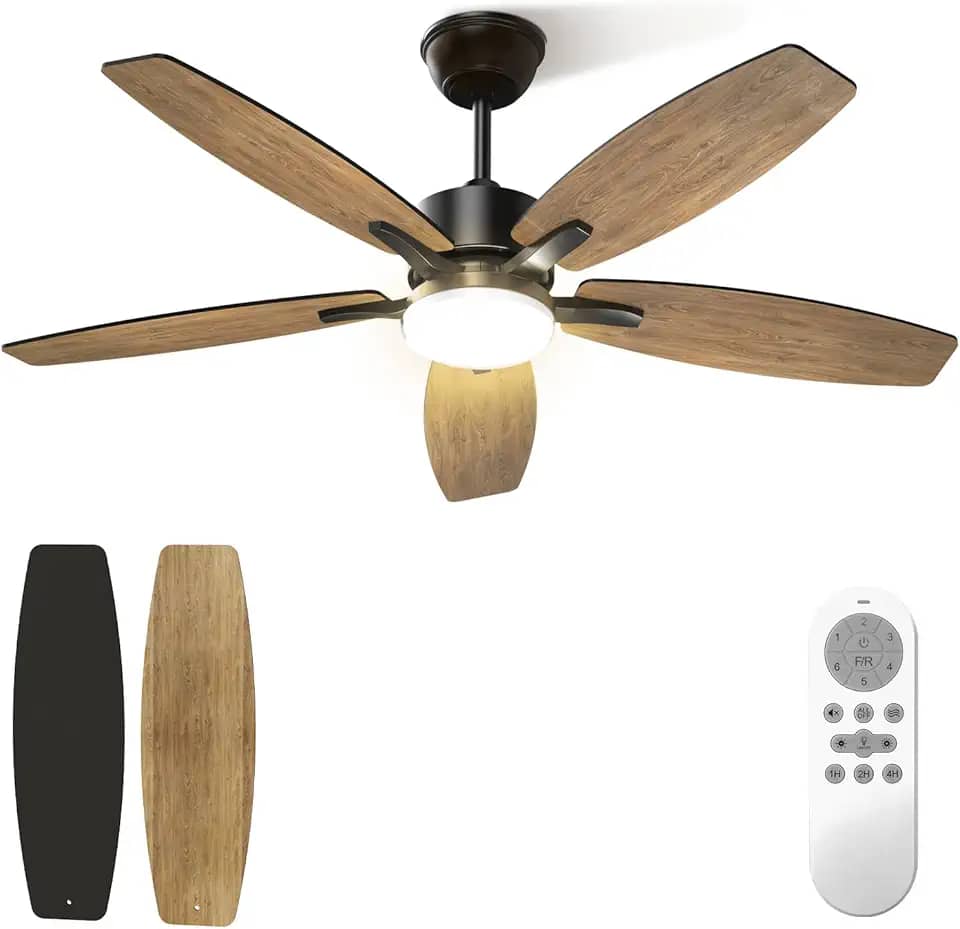 Ventilador de Teto 106,7cm, Ventilador de Teto com Luz LED e Controle Remoto, Motor DC Reversível, 6 Velocidades, Bivolt 110-220V