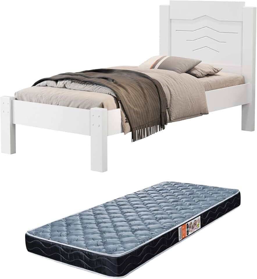 Cama Tradicional Sofia em MDF Solteiro Com Colchão. (Branco)